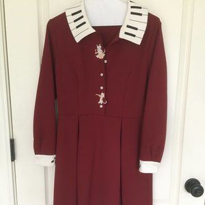 Burgundy  musical cat embroidered Modcloth dress
